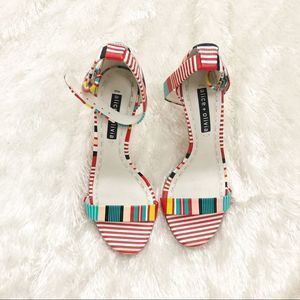 Alice and Olivia by Stacey Bendet Ankle Strap stripes print Dress Sandals 6.5